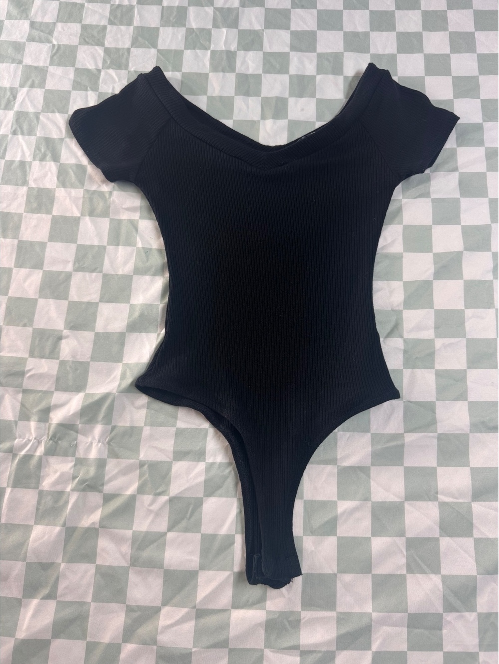 Lulus Black Ribbed Off-Shoulder Bodysuit XS